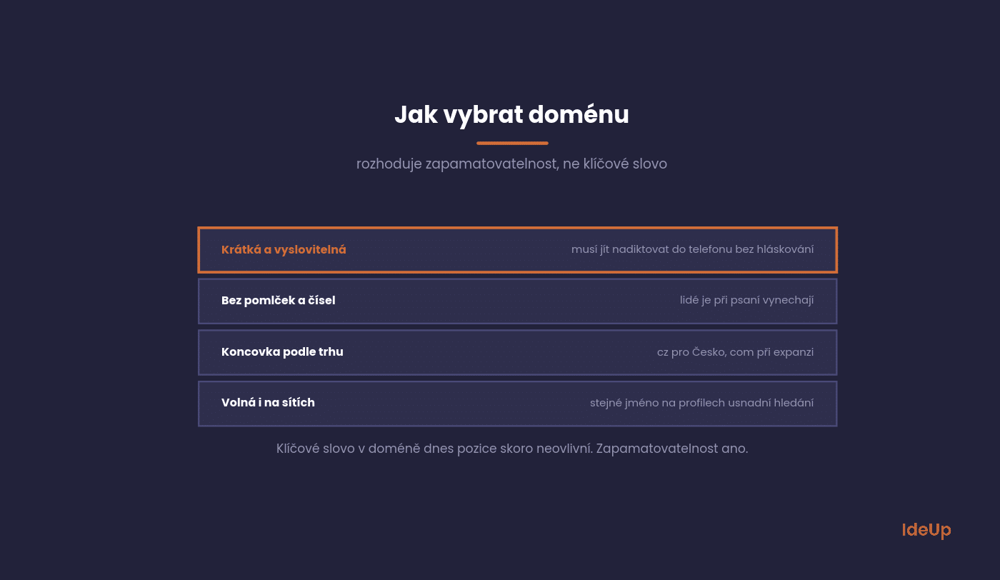 Kritéria pro výběr domény