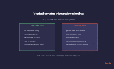 Kdy se inbound marketing vyplatí a kdy je lepší počkat, pět podmínek proti pěti důvodům