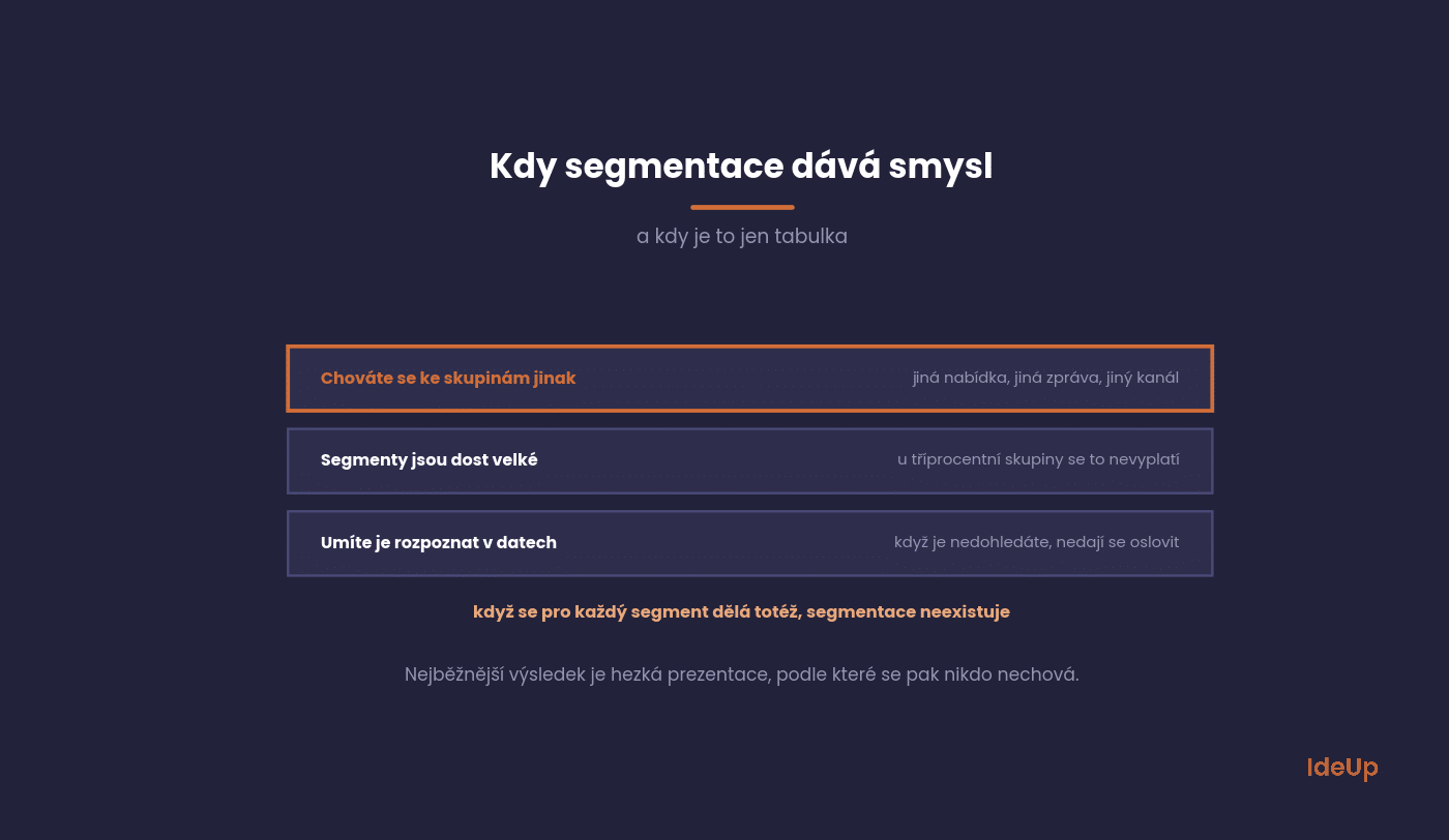 Podmínky, za kterých má segmentace smysl